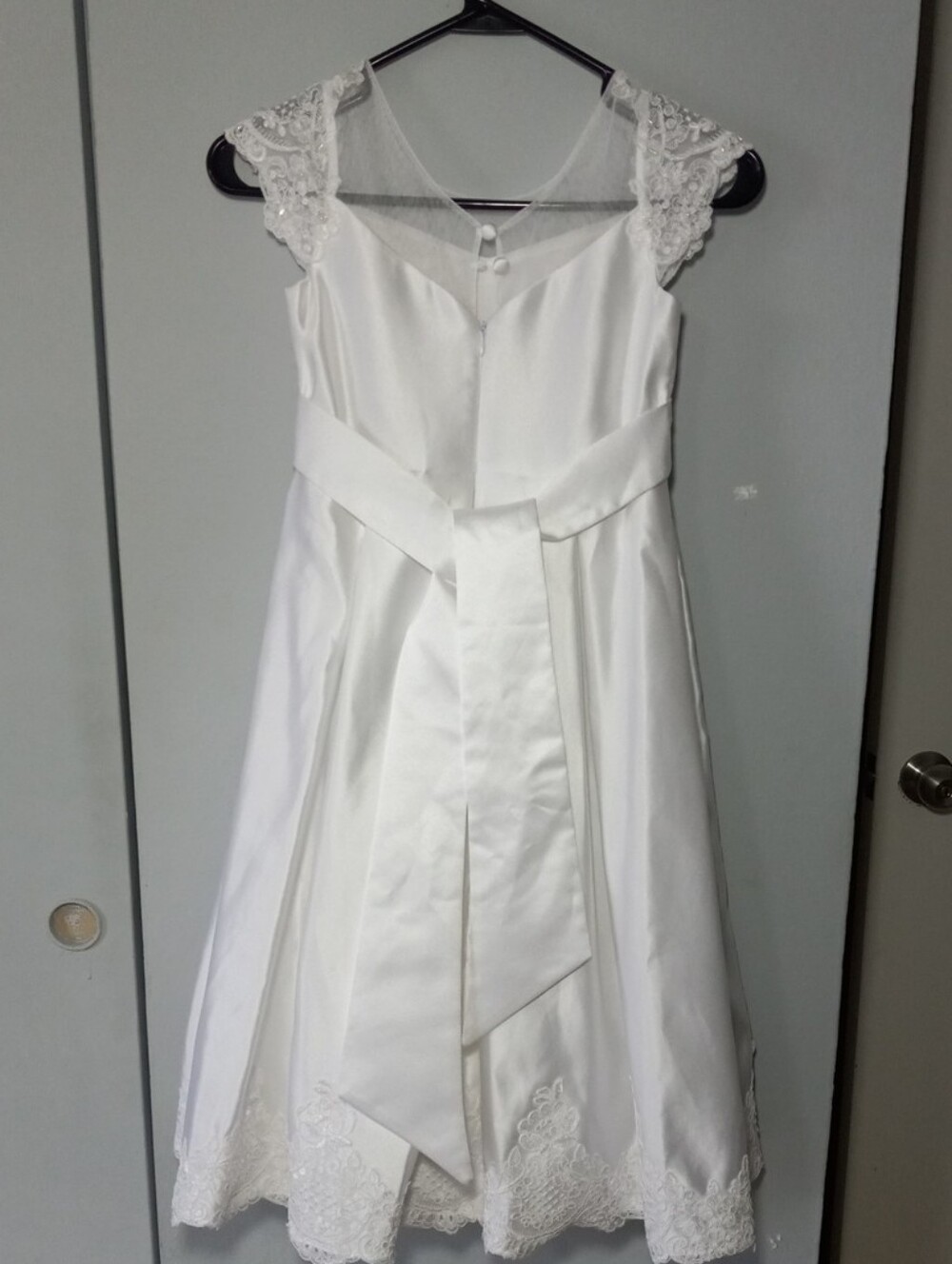 Bonnie Jean Wedding Flower Girl Or Communion White Satin Girls' Dress Size 7 - Picture 9 of 10
